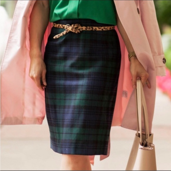 J. Crew Women's Wool Blend The Pencil Skirt in Navy & Green Tartan Plaid Sz. 4 - Picture 9 of 9